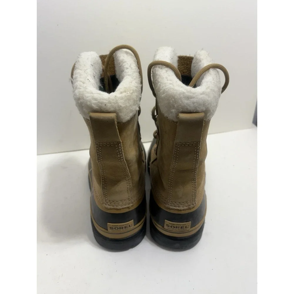 Sorel Caribou Women's Beige Leather, Waterproof Classic Lace Up Boots 8.5 Sherpa